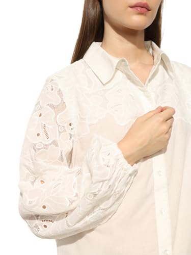 ONLY Women's Embroidered Oversized White Shirt