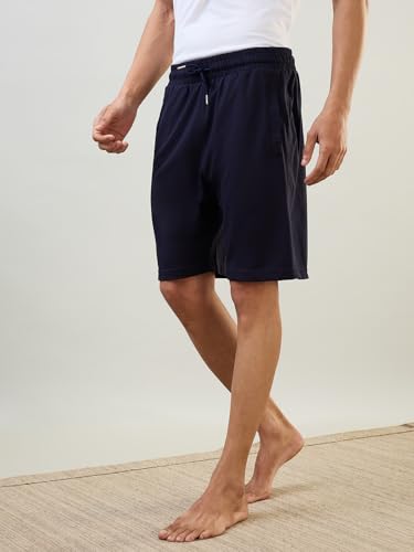 Raymond SleepZ Men Regular Fit Solid Pattern Cotton Polyester Blend Shorts Dark Blue