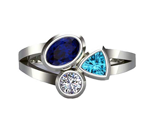 RUVEE Nebula Crystal Blue American Diamond Antique Silver Plated Stainless Steel Alloy Ring for Women & Girls