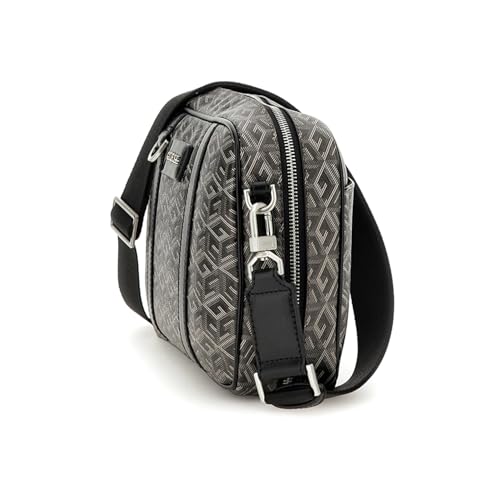 GUESS Men Grey Printed Crossbody Bag with Zip Closure
