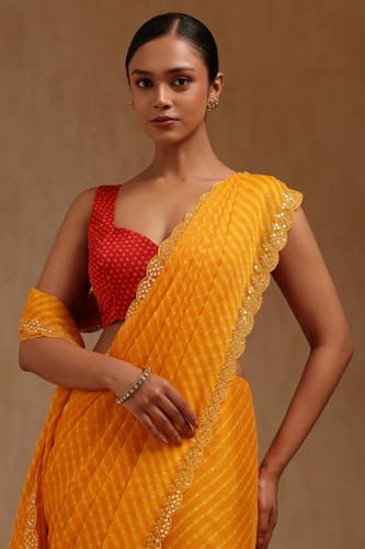 Soch Womens Yellow Georgette Leheriya Print Saree