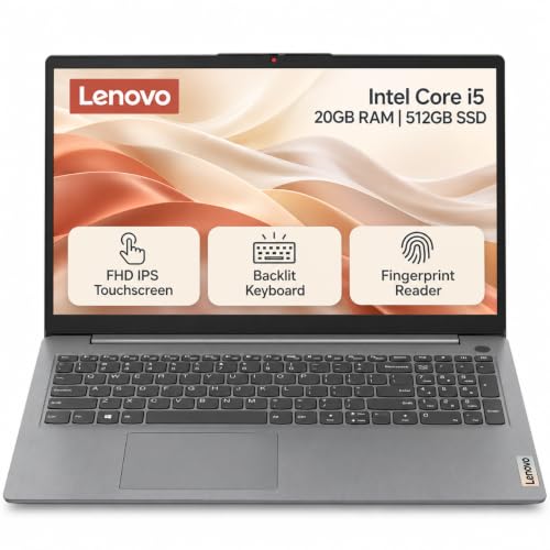Lenovo IdeaPad 3i 15.6" FHD IPS Touchscreen Laptop, Intel Core i5-1135G7, 20GB RAM, 512GB PCIe NVMe SSD, Backlit Keyboard, Fingerprint Reader, Bluetooth, Wi-Fi, HDMI, Windows 11, Arctic Grey
