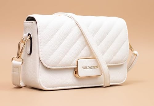 WildHorn Vegan Leather Women’s Crossbody Sling Bag | Ladies Quilted Purse Handbag | Gift for Women (White)