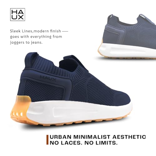 HAUX Men’s Slip-On Running Shoes | Lightweight Sports Sneakers with Memory Foam Cushioning | Walking, Gym, Jogging, Training | Ultra Comfort & Style (Blue, UK Footwear Size System, Adult, Men, Numeric, Medium, 10)