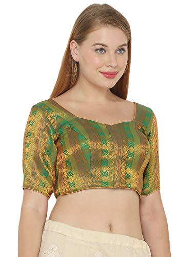 SALWAR STUDIO S Women's Green Jacquard Readymade Saree Blouse-SSB2964-GREN