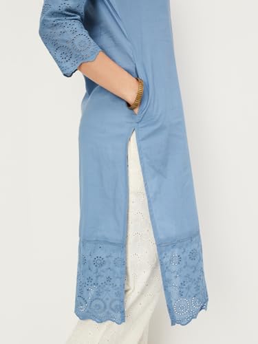 Max Women's Cotton Blend Straight Shirt (Blue)