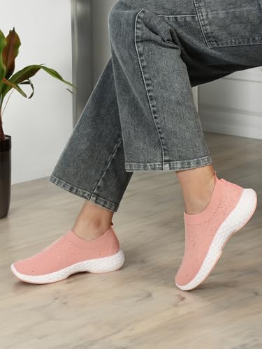Carlton London Women Peach Comfortable Slip On Snakeer with Heels, for for Casual, Walking & Daily Use (38)