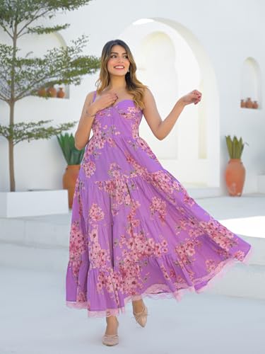 Divena Purple Shoulder Strap Cotton Dress