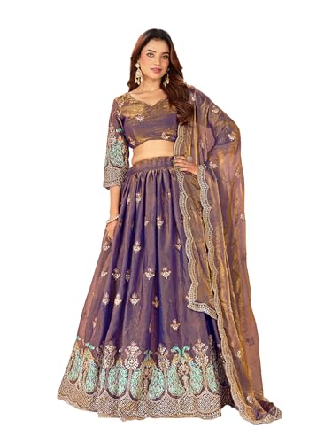 PURVAJA Women's Purple Fendi Silk Semi-Stitched Lehenga choli (LC369-Free Size)
