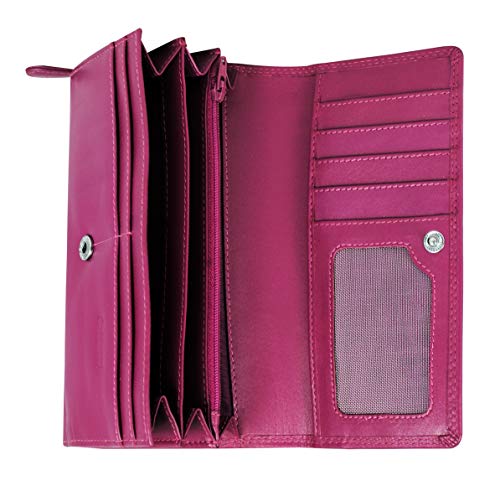 Calfnero Women's Genuine Leather Wallet-Long Purse Wallet with Multiple Card Slots, Zip Pocket and Note Compartment (Pink)