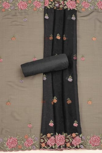 Soch Womens Black Crinkle Chiffon Floral Print Unstitch Dress Material With Stone Work