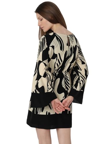 VERO MODA Women Abstract Print Black Cotton Above Knee Length Fit and Flare Dress