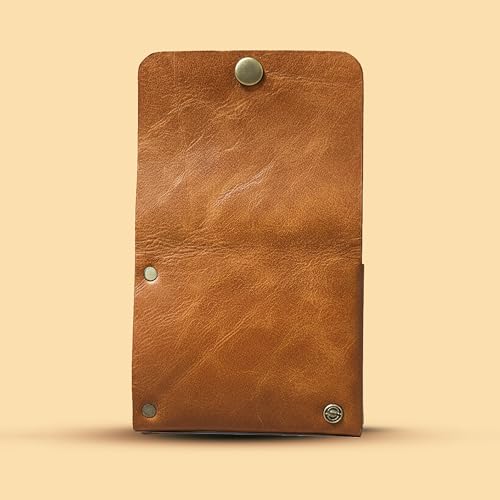Strutt Crushed Textured Genuine Leather Batua Wallet for Men & Women | Handcrafted Tan Leather Cash & Card Holder | Snap Button Closure | Compact Ethnic Money Pouch