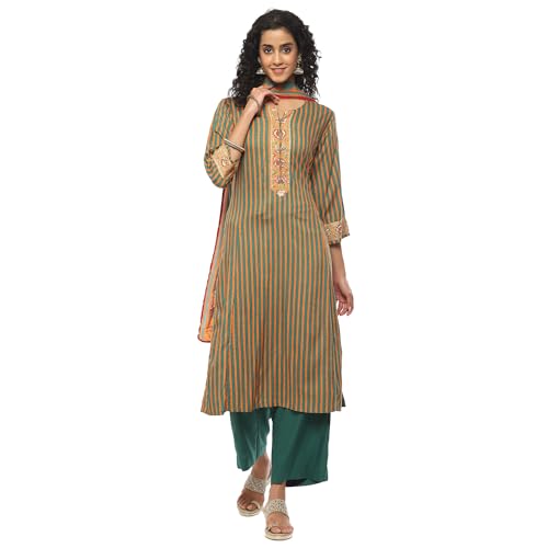 BIBA WOMEN PRINTED STRAIGHT SALWAR KURTA DUPATTA(SKDASSORTED8826_GREEN_42)