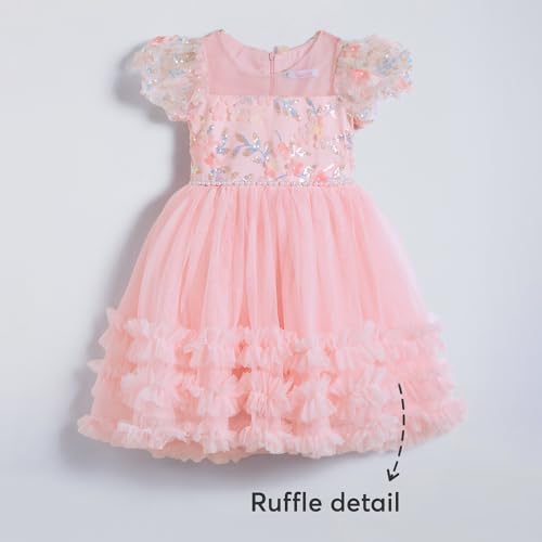 Hopscotch Girls Pink Short Sleeves Sequin Embellished Dress for Age (6-7 Years)