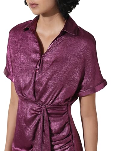 ONLY Women Solid Polyester Above Knee Purple Wrap Dress