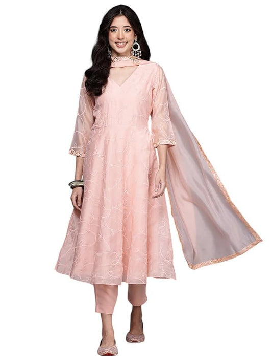 Ahalyaa Women's Polyester Kurta Set (AHKUPNDU-COMBO-1124_Pink