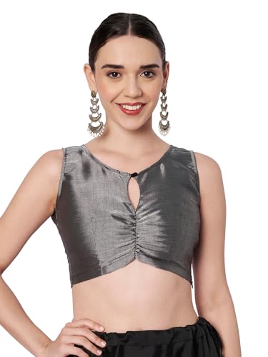 studio rasa Women's Cotton Tissue Key-Hole Readymade Crop Top for Festive Party Wedding(TPWC12607M_Black_Medium)