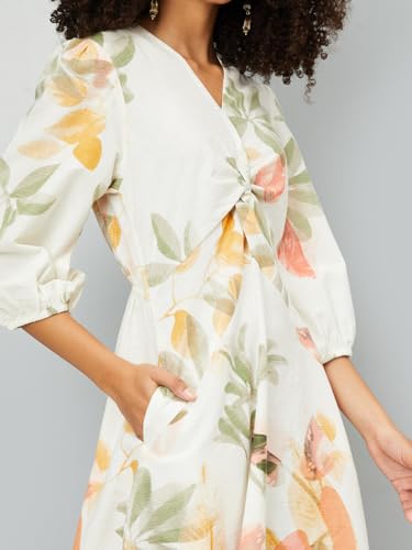 Max Kalki x Floral Print A-line Midi Dress(Multicolour_L)