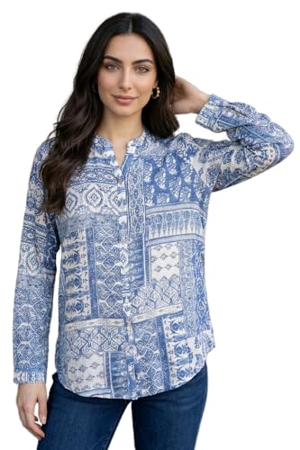 W for Woman Blue Geometric Printed Straight Shirt - (W31489-127115-M)
