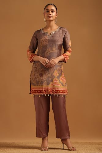 Soch Womens Earth Crepe Botanical Salwar Suit With Mirror & Cutdana