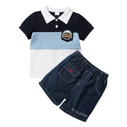 Hopscotch Boys Short Sleeves Multi 2-Pc Colourblock Polo T-shirt & Shorts (7-8 Years)