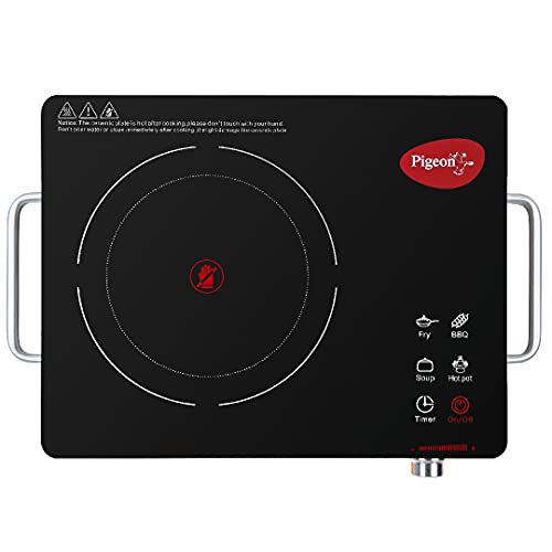 Pigeon Radiant Infrared Cooktop 2000 Watt, Compatable for all cooking utensils, Black, Medium