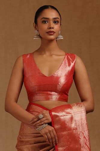 Soch Womens Onion Pink Silk Blend Zari Woven Saree