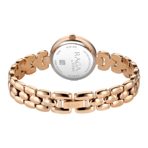 Titan Raga Showstopper 5.0 Quartz 3 Hands Round White MOP Dial, Rose Gold Strap Watch for Women - 95461WM01