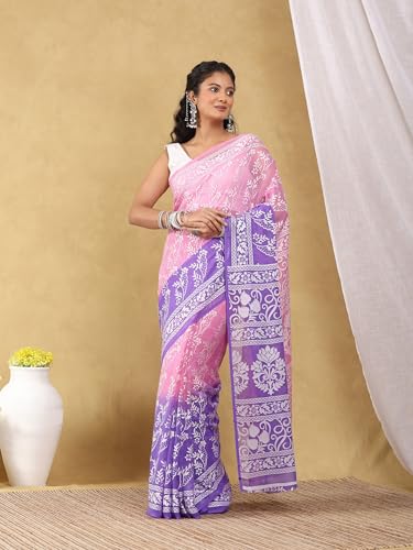 Garden Vareli Women Viscose Brasso Floral Print Saree With Unstitched Blouse Piece 86634 - Purple