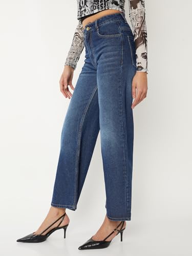 Max Women Washed Wide Leg Jeans (Blue_36)