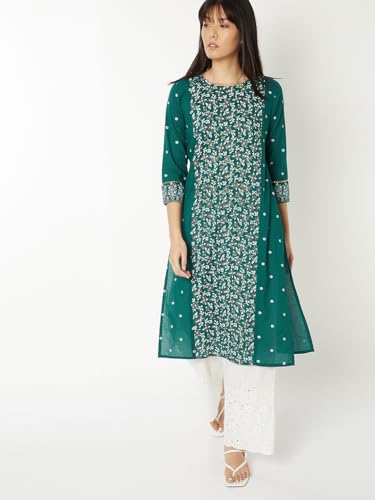 Max Women Floral Printed Straight Kurta(Green_XXL)