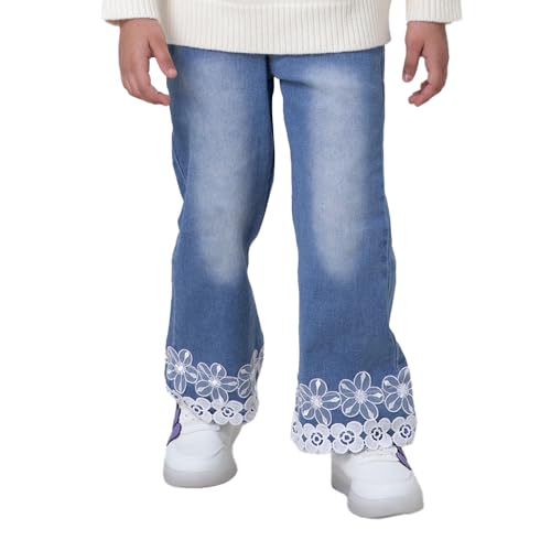 Hopscotch Girls Floral Lace Embellished Denim Jeans in Blue Color for Age (3-4 Years)