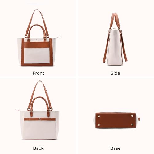 Symbol Premium Women's Tote Hand Bag crafted from Imported PU | Stylish | Office Use - 14" Laptop (SP-SS25-CARL-BAG-03_Cream + Tan_Free Size)