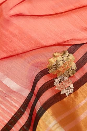 Taneira Women Dark Orange Silk Cotton Chanderi Woven Saree with Unstitched Blouse Piece (SAPH02AB0797-Dark Orange)