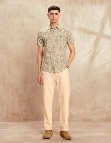 U.S. Polo Assn. Denim Co. Men's Floral Slim Fit Shirt (UDSHT1851_Khaki