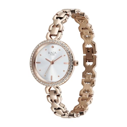 Titan Raga Spotlight 2.0 Quartz Analog 3Hands Display Silver Dial Rose Gold Color Strap Watch for Women - 95420WM01