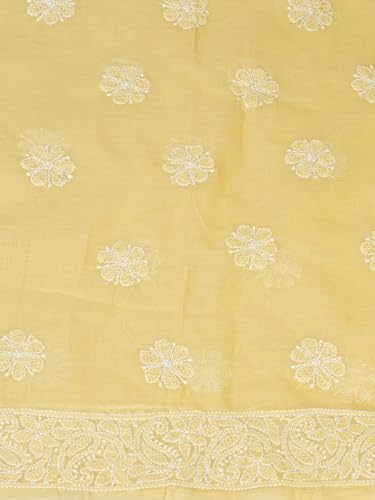 Ada Hand Embroidered Lucknowi Chikankari Unstitched Chanderi Dress Material Suit Piece with Dupatta for Women with Cutdana Work 01A871540 Yellow