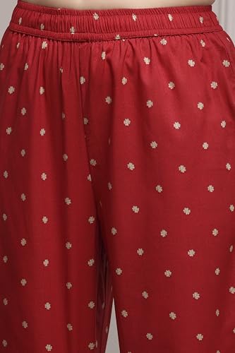 Biba Women Red Cotton Anarkali Printed Suit Set_36