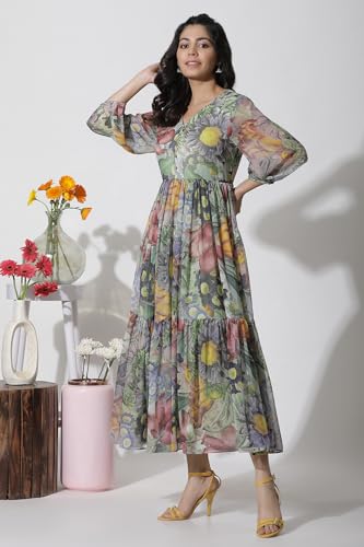 W for Woman Multi-Coloured Floral Printed Tiered Dress (Size: M)-24FEW11256-123567