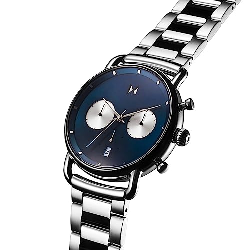 MVMT Blacktop Ii Qtz Fashion Chrono Blue Round Dial Men's Watch|Stainless Steel Material|Silver Color Band - 28000271