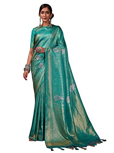 Vardha Women's Kanchipuram Art Silk Saree with Unstitched Blouse Piece - Gold Copper Silver Zari Woven Work Sarees for Wedding (Ayana Silk_539)