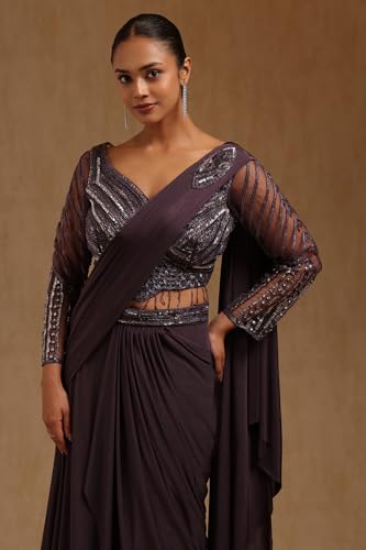 Soch Womens Lavender Spandex Solid Ready To Wear Saree