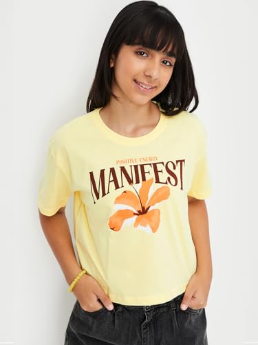Max Girls Printed T-Shirt (Yellow_12-14 Y)