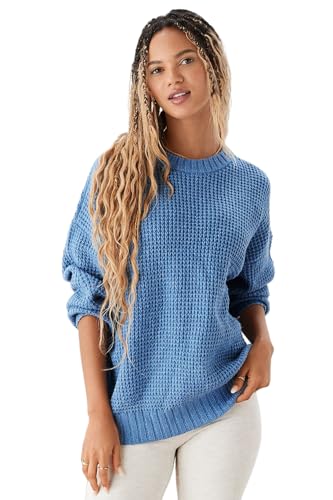 American Eagle Women Blue Oversized Waffle Knit Sweater