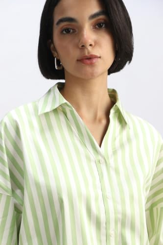 Women Green Stripe 3/4th Sleeves Shirt