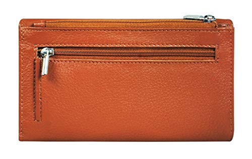 Women's Genuine Leather Wallet-Long Purse Wallet with Multiple Card Slots, Zip Pocket and Note Compartment (Brown)
