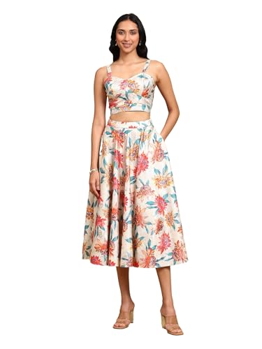 Label RITU KUMAR White Floral Top with Skirt Co-ord Set