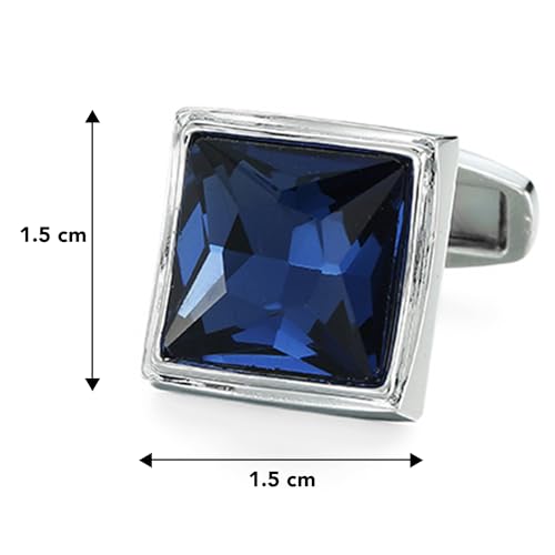 Peora Silver Plated Blue Crystal Cufflinks for Men Boys Wedding Business Gift