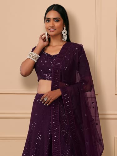 Zeel Clothing Womens Georgette Lehenga Choli Semi-Stitched Purple Free Size
